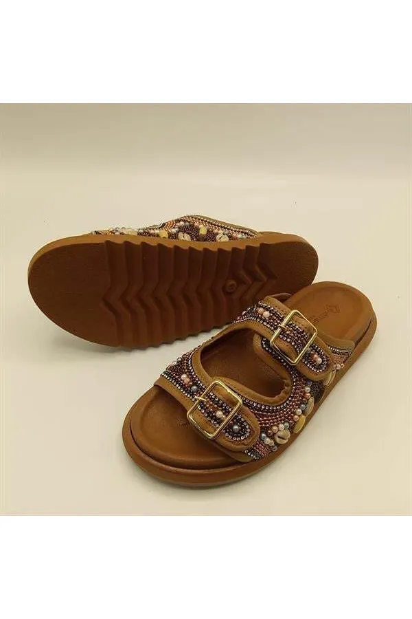 Bona Taba Genuine Leather Beaded Women's Slippers