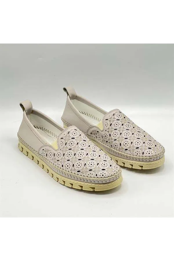 Flex Krem Hakiki Deri Kadın Loafer