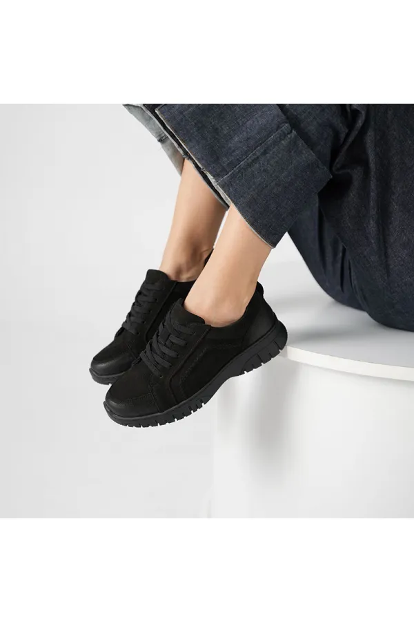 Acorn Black Nubuck Leather Women's Sneaker – Flexible Rubber Sole