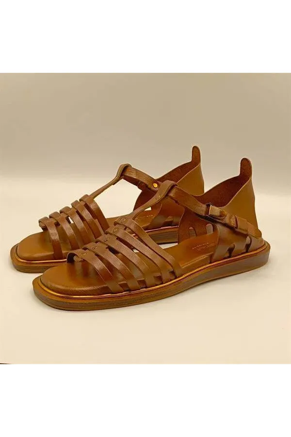 Asta Taba Deri Düz Kadın Sandalet