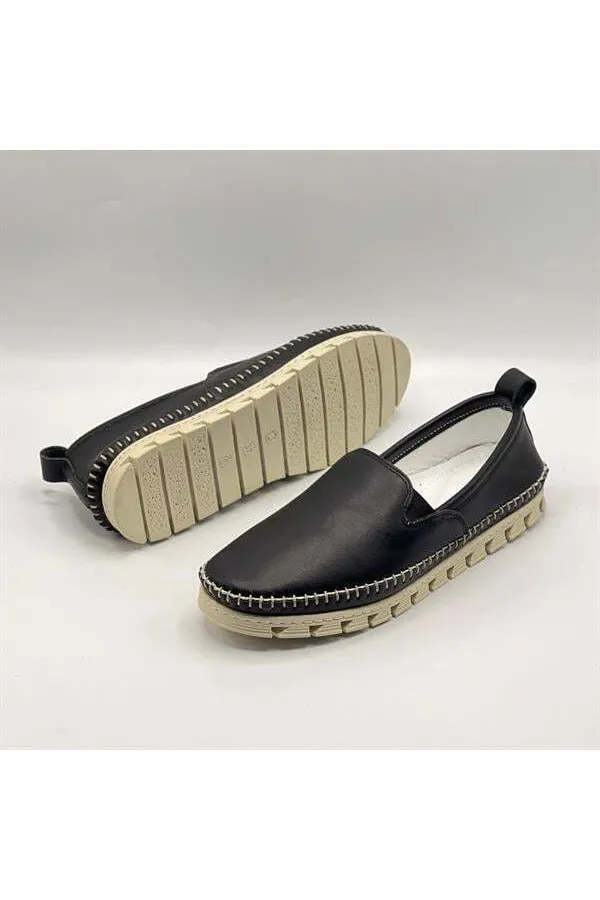 Flex Siyah Hakiki Deri Kadın Loafer
