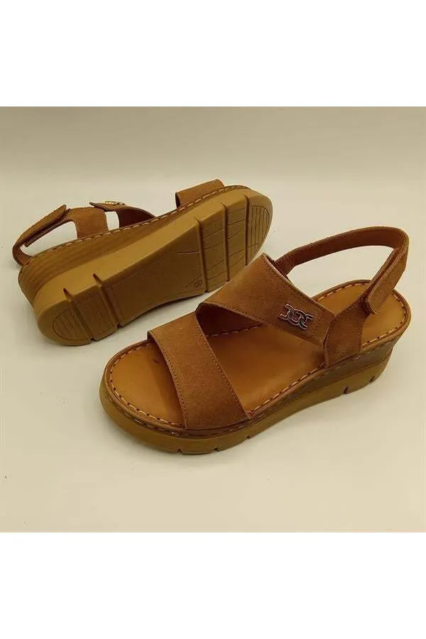 Amethyst Exclusive Stable Tan Suede Platform Women's Sandals | Genuine Leather Comfort