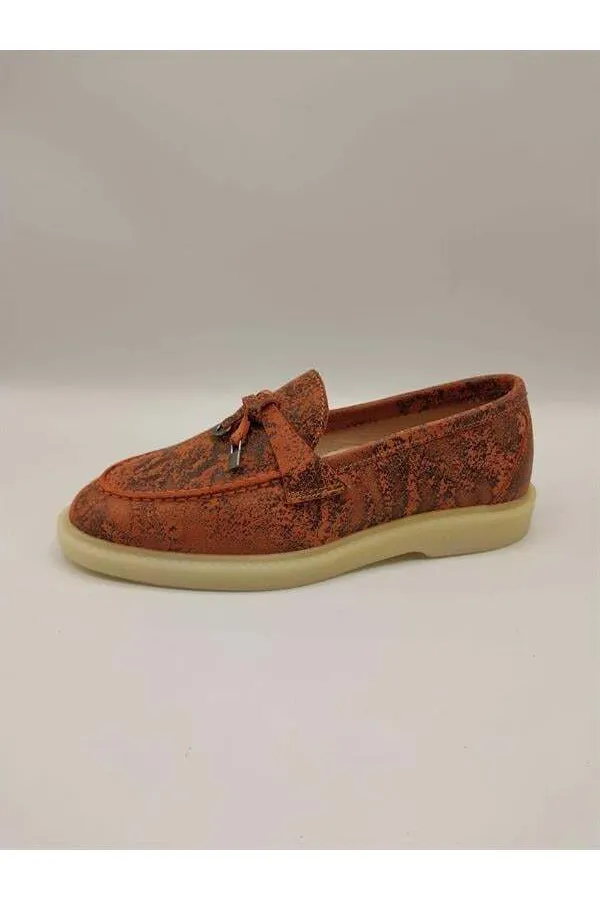 Davina Orange Printed Genuine Leather Casual Shoes – Size 37 (Last Item, Discounted)