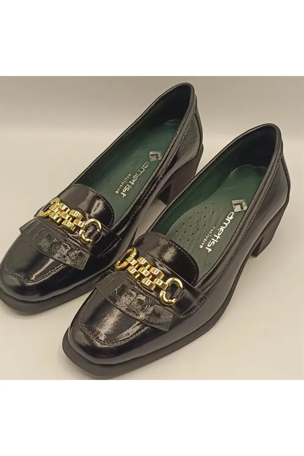 Chaussures décontractées pour femmes en cuir verni noir