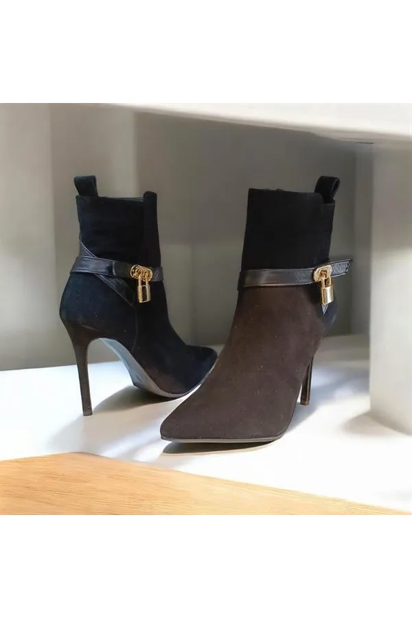 Feminine Black Suede Thin Heel Boots