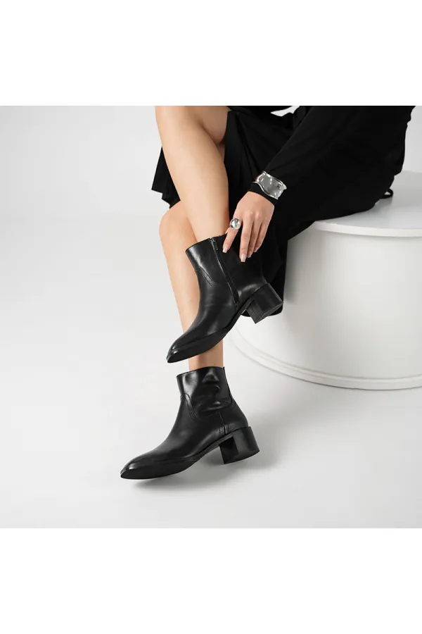 Blanca Black Leather Women's Boots – TPU Non-Slip Sole – 17 cm Boot Height – Zipper Closure – Leather Inner & Outer Material