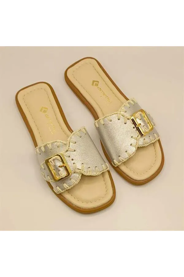 Pantoufles authentiques en cuir argenté pour femmes