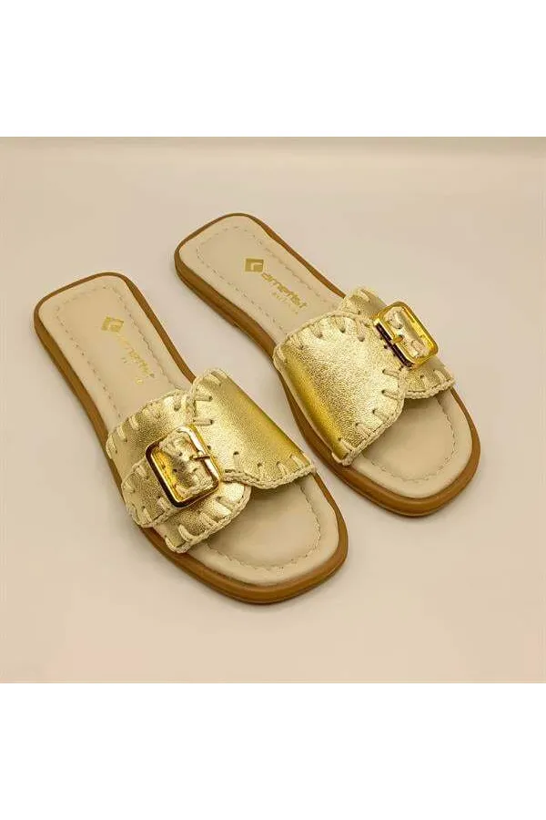 Authentic Gold Leather Women's Slippers