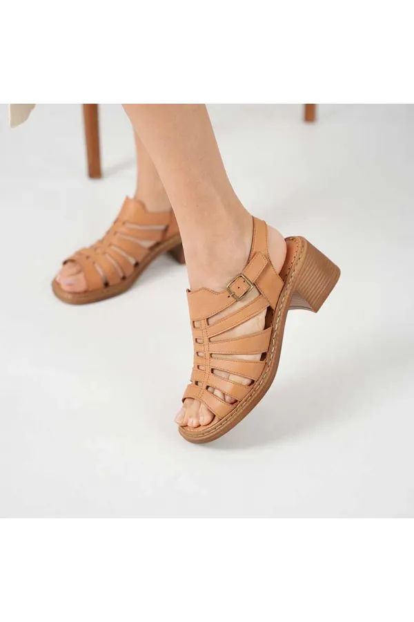 Amethyst Exclusive Stable Tan Heeled Women's Sandals | Comfortable Classic Style