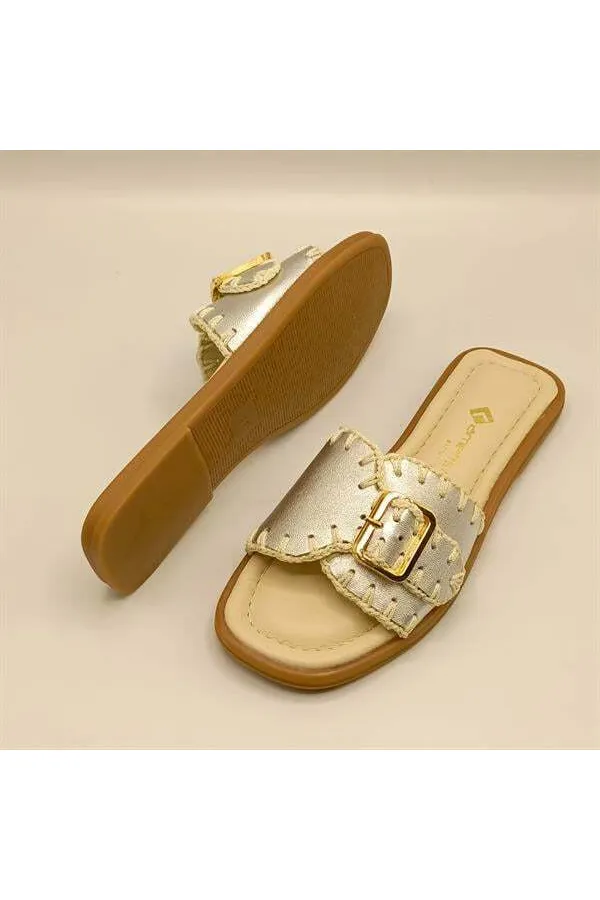 Pantoufles authentiques en cuir argenté pour femmes