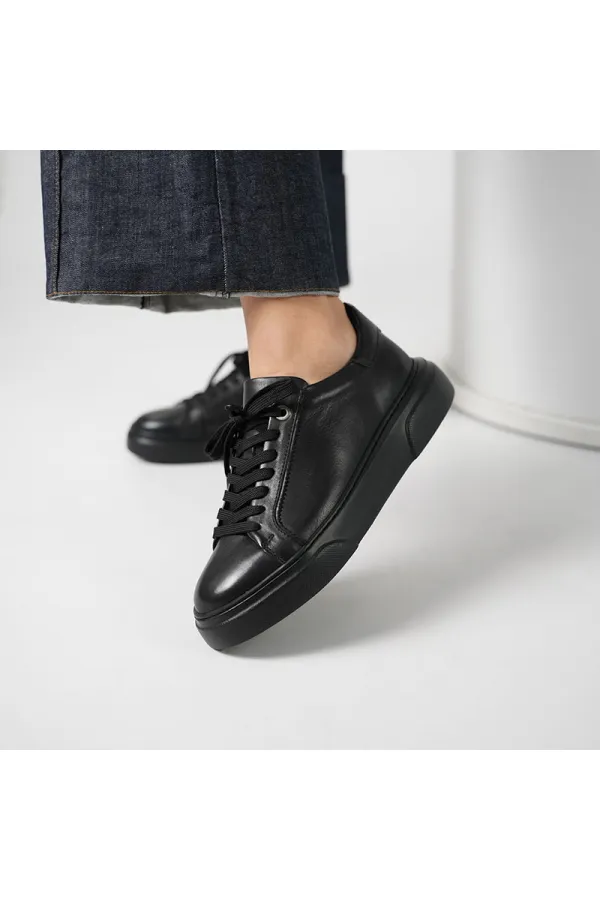 Anka Siyah Gerçek Deri Kadın Sneaker – Hafif Eva Taban
