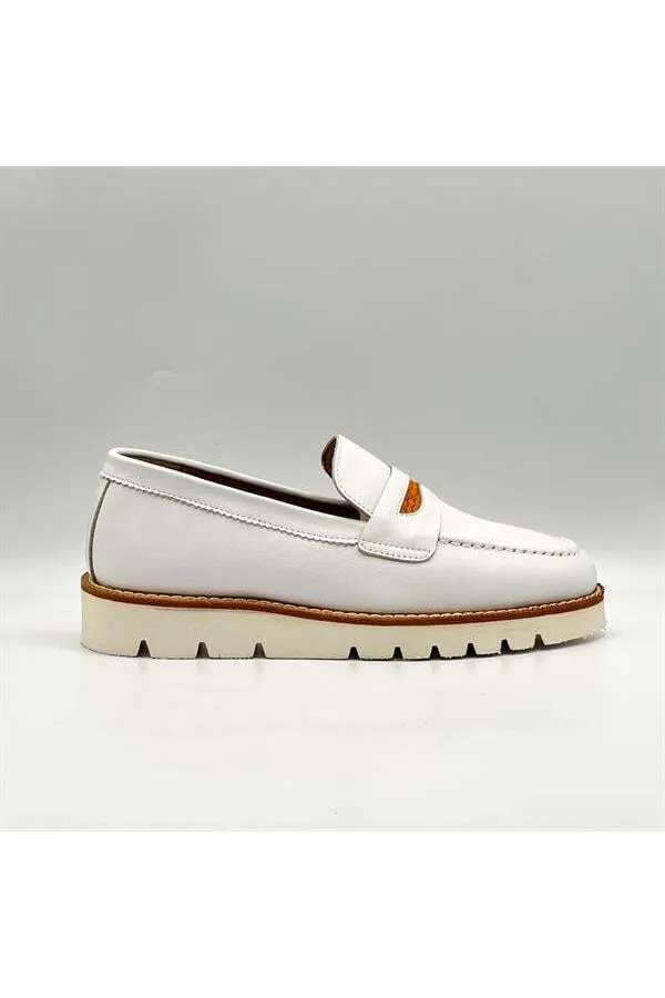 Malta White Genuine Leather Women's Loafer Shoes