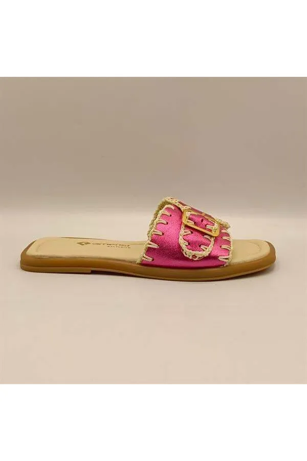 Authentic Fuchsia Leather Women's Slippers