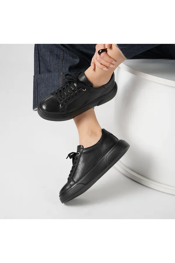 Anka Siyah Gerçek Deri Kadın Sneaker – Hafif Eva Taban