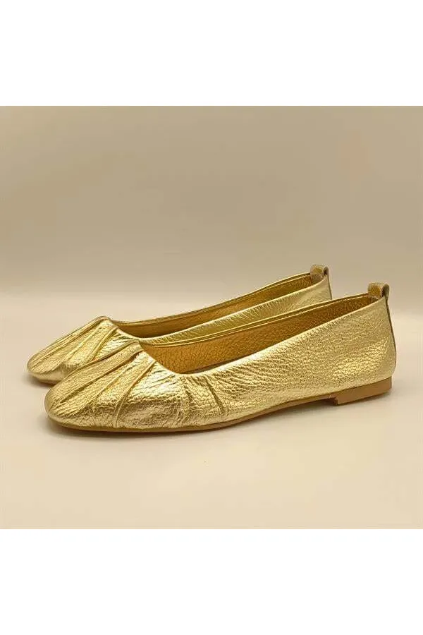 Gale Gold Leather Ballet Flats