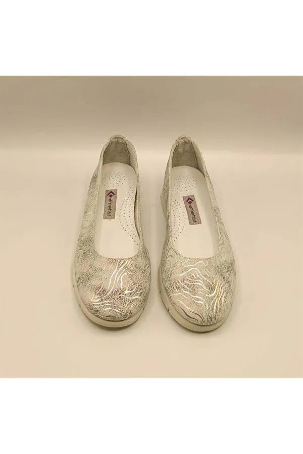 Alena Silver Leather Ballet Flats
