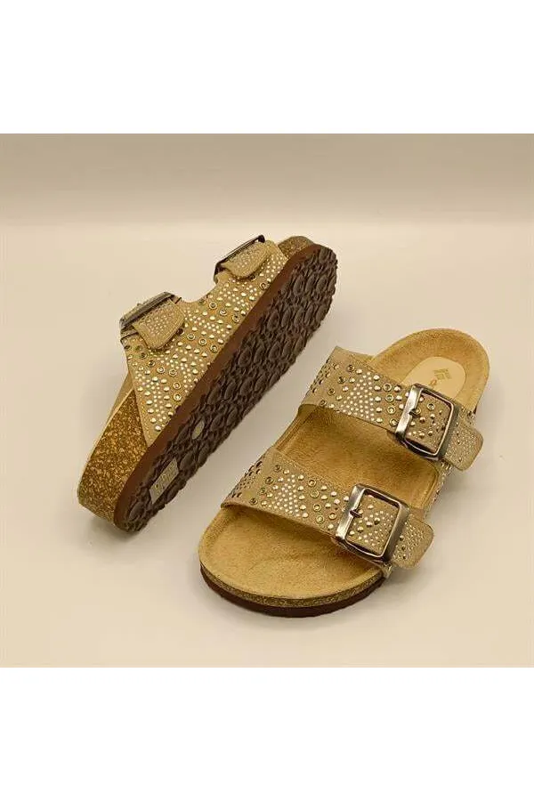 Aidan Beige Leather Cork Sole Orthopedic Slippers