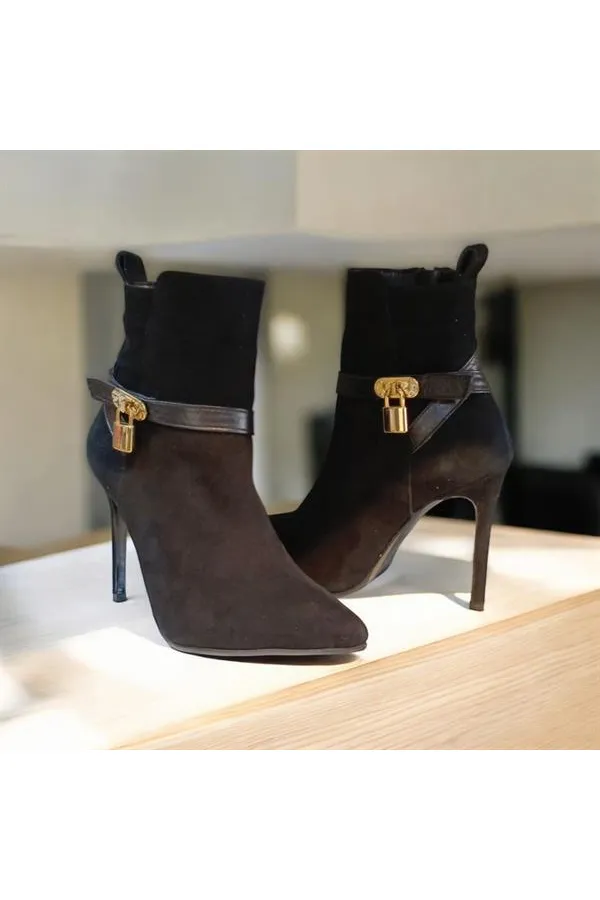 Feminine Black Suede Thin Heel Boots