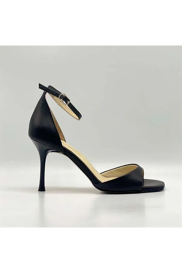 Marta 100% Genuine Leather Black Heeled Sandals – Milano Heel, Neolite Sole