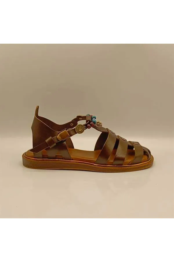 Cali Brown Leather Flat Women's Sandals