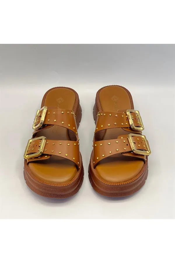 Rosa Taba Genuine Leather Buckle and Studded Women's Slippers