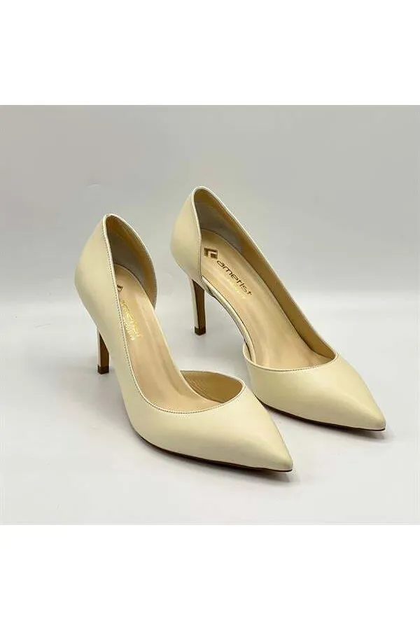 Nadin 100% Genuine Leather Beige Stiletto – Neolite Sole, Low-Cut Design