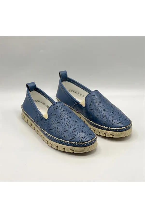Flex Mavi Hakiki Deri Kadın Loafer