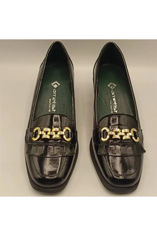 Chaussures décontractées pour femmes en cuir verni noir