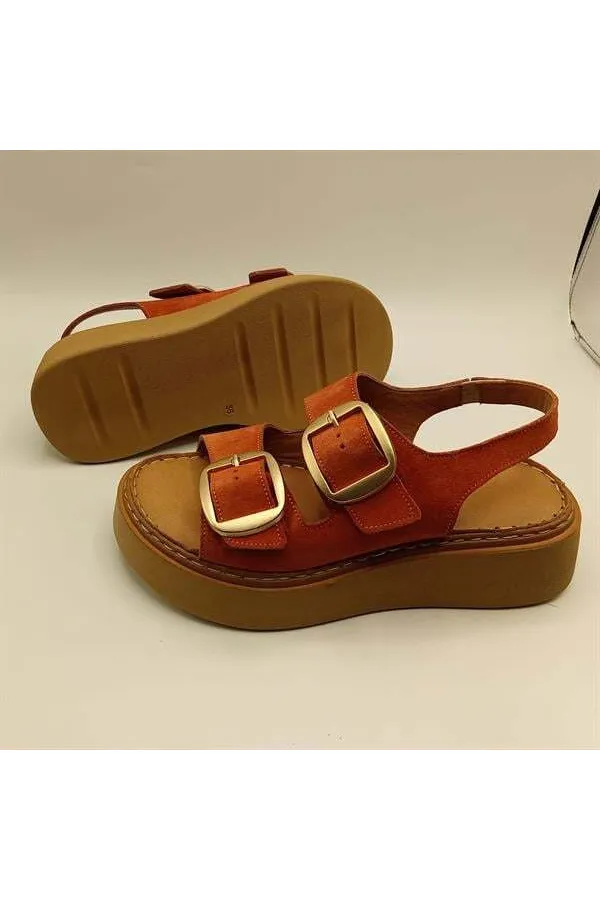 Amethyst Exclusive Stable Orange Suede Platform Women's Sandals | Buckle & Non-Slip Sole for Summer Elegance