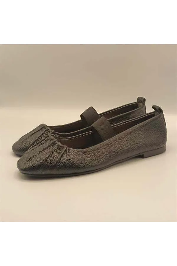 Hazal Black Leather Ballet Flats