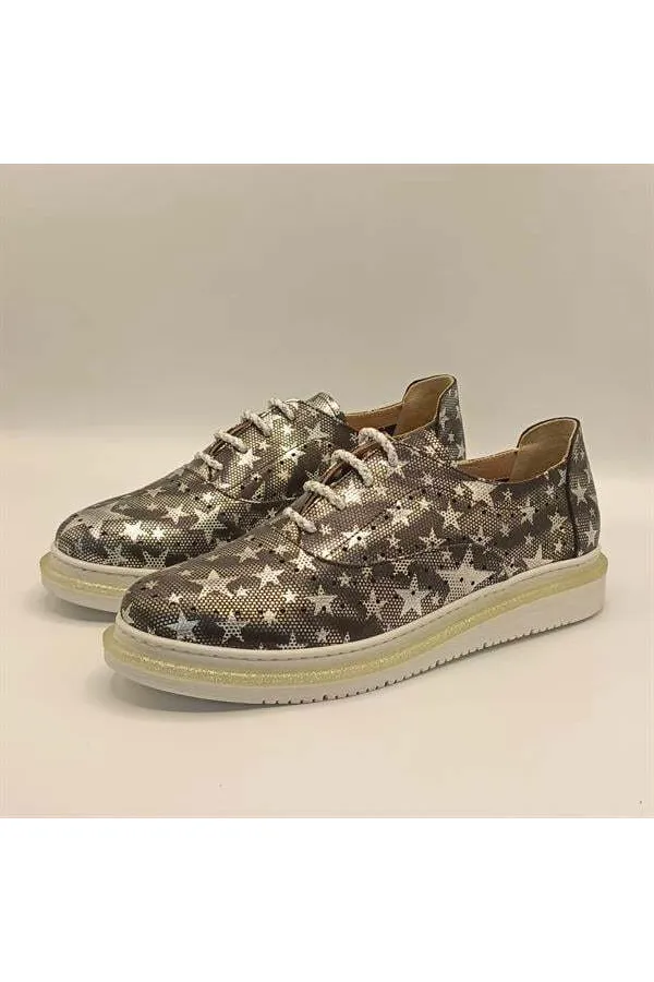 Jenny Black Leather Star Pattern Women's Sneaker