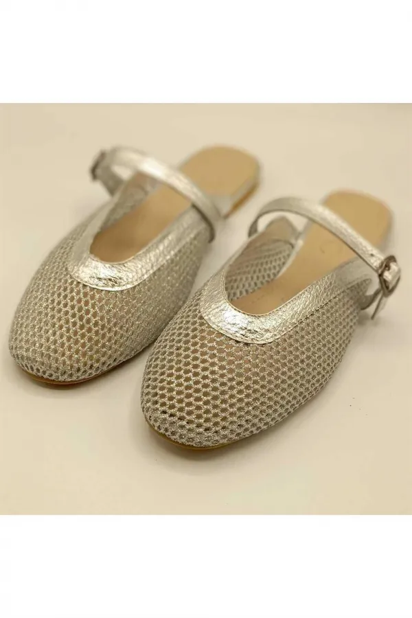 Gina Silver Mesh Leather Slippers