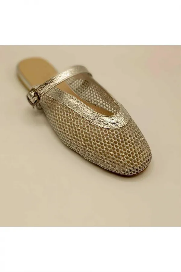 Gina Silver Mesh Leather Slippers