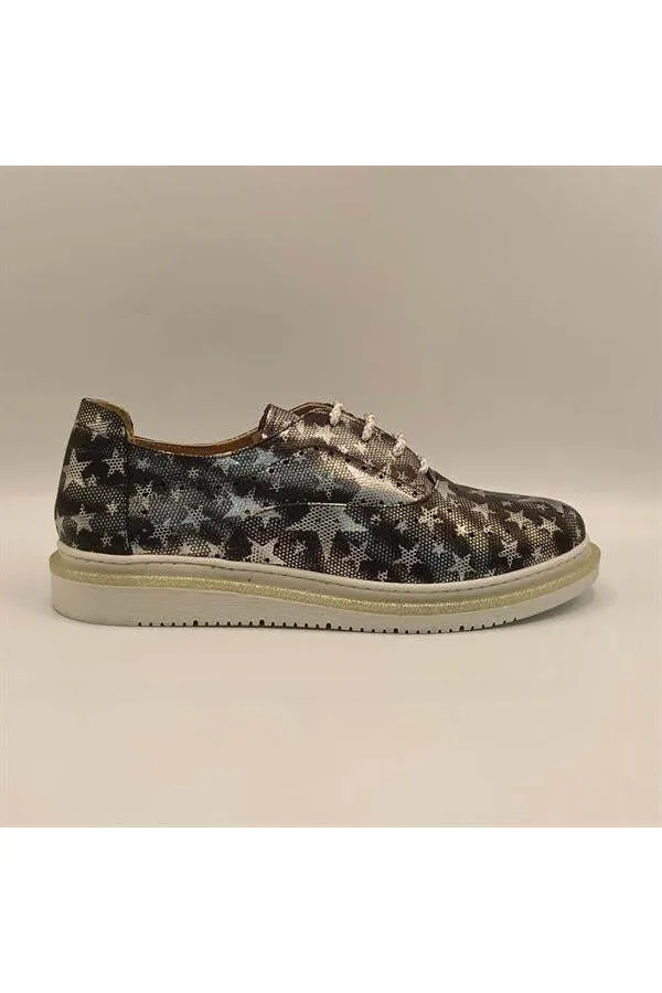 Jenny Black Leather Star Pattern Women's Sneaker
