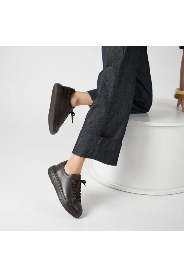 Baskets Anka Coffee pour femmes en cuir véritable – Semelle EVA légère