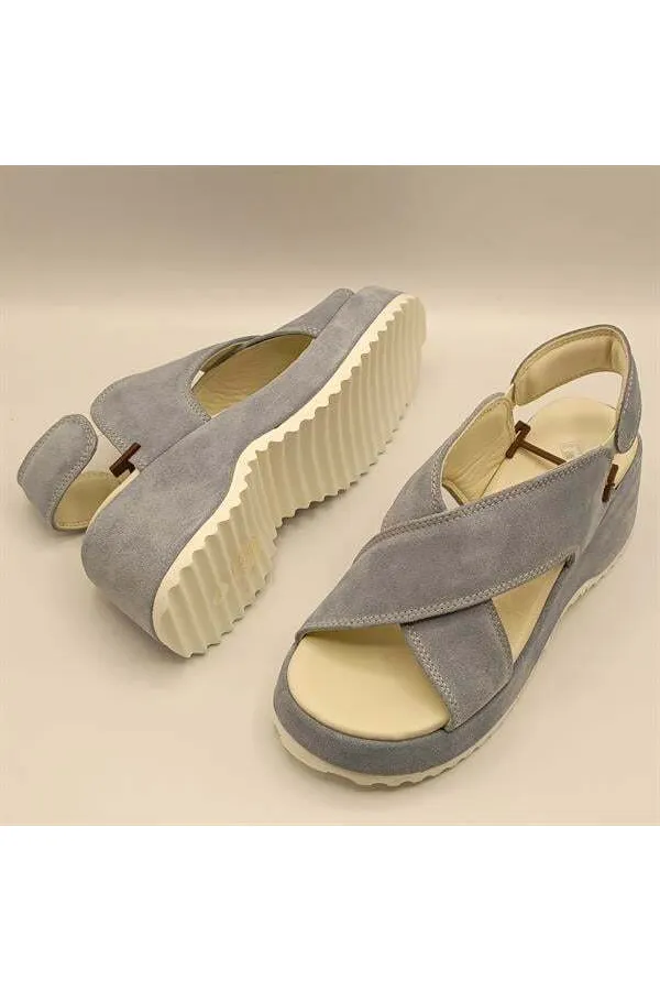 Sindy Blue Leather Platform Sandals