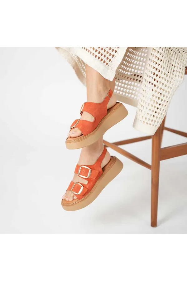 Amethyst Exclusive Stable Orange Suede Platform Women's Sandals | Buckle & Non-Slip Sole for Summer Elegance