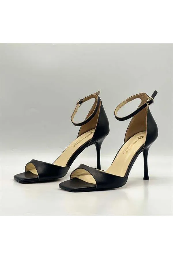 Marta 100% Genuine Leather Black Heeled Sandals – Milano Heel, Neolite Sole