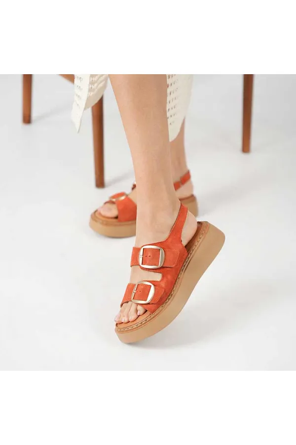 Amethyst Exclusive Stable Orange Suede Platform Women's Sandals | Buckle & Non-Slip Sole for Summer Elegance