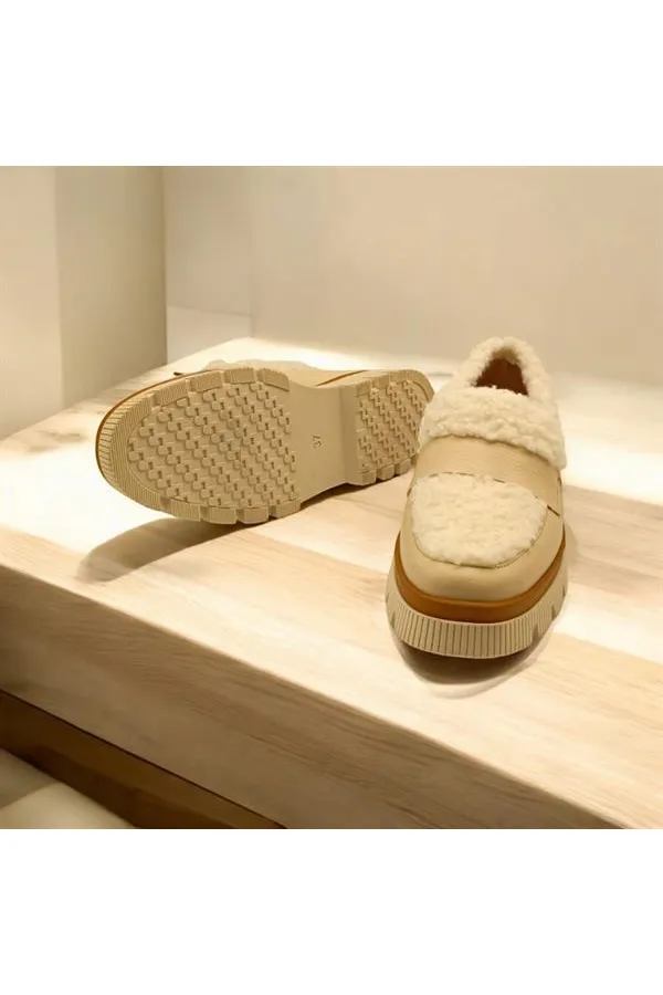Plush Bej Deri Günlük Kadın Ayakkabı