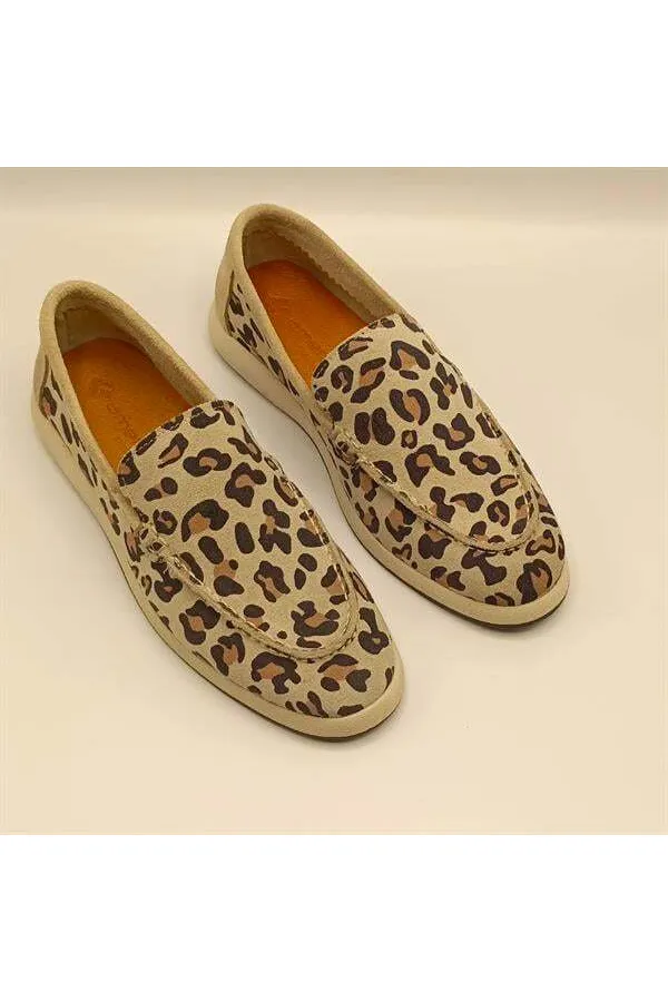 Punto Leopar Desen Deri Kadın Günlük Ayakkabı