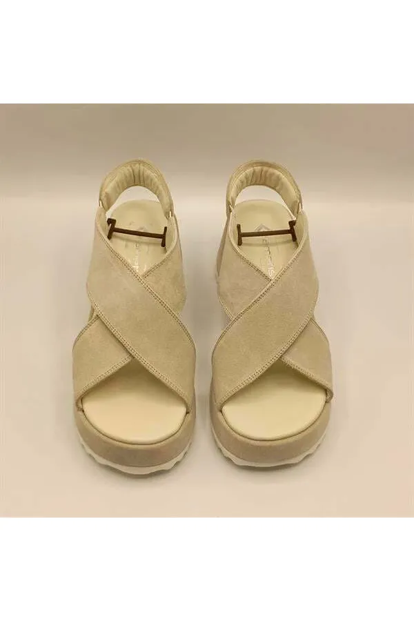 Sindy Beige Leather Platform Sandals