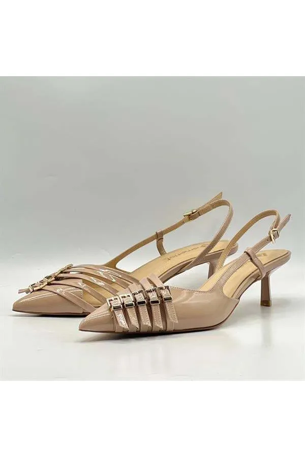 Chaussures à talons hauts Sedare en cuir véritable nude avec boucle