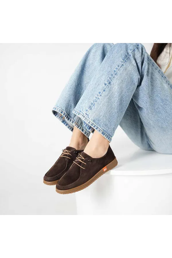 Arissa Dark Brown Suede Genuine Leather Women's Casual Shoes – Lightweight Flexible Rubber Sole