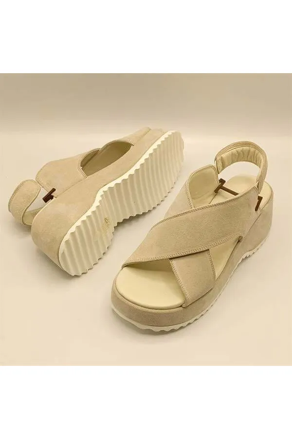 Sindy Beige Leather Platform Sandals