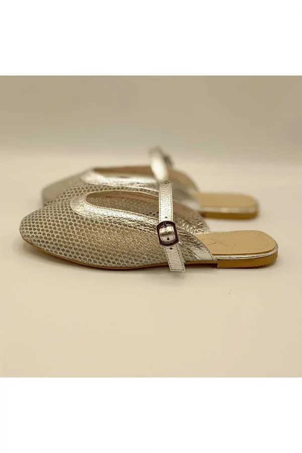 Gina Silver Mesh Leather Slippers