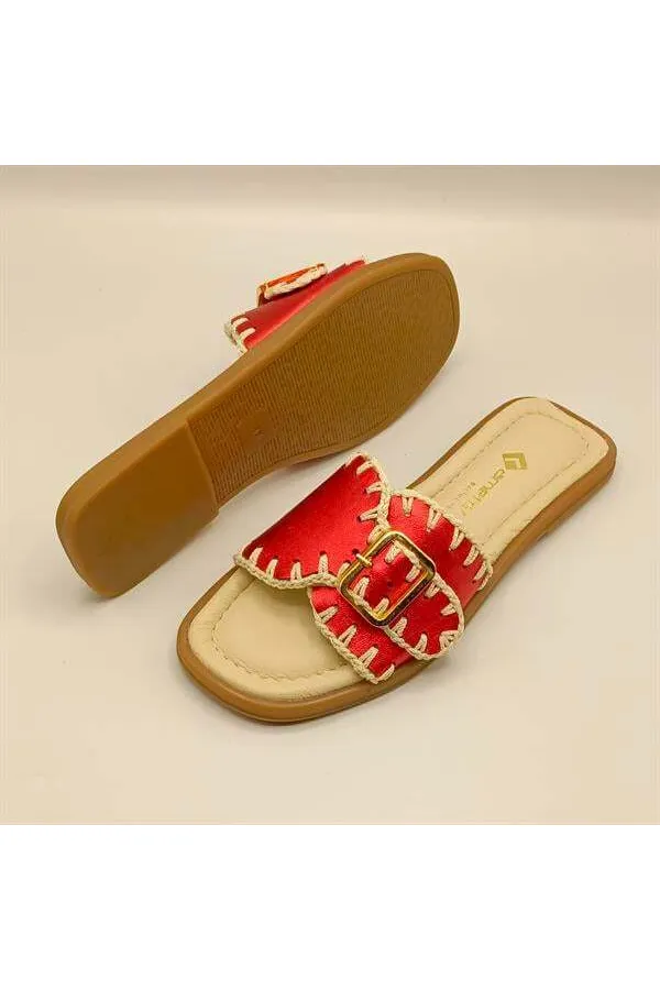 Pantoufles authentiques en cuir rouge pour femmes