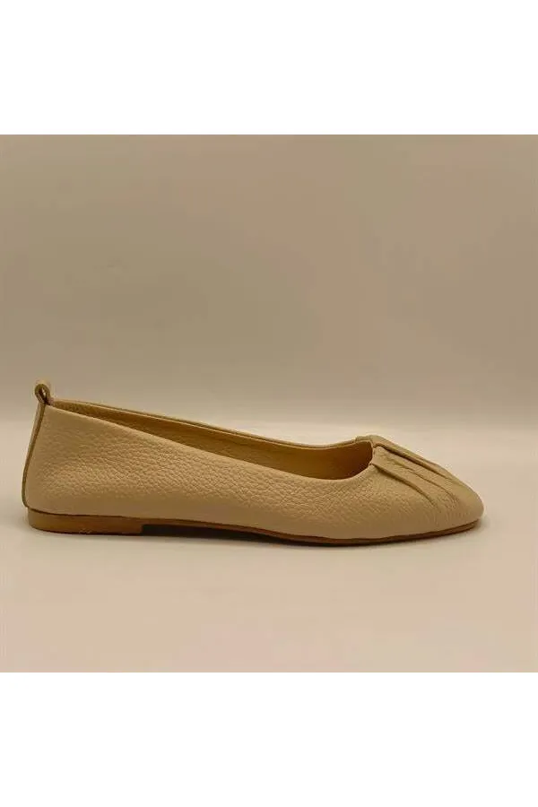 Gale Beige Leather Ballet Flats