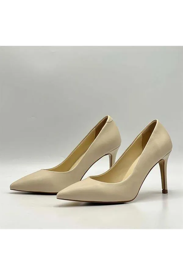 Nadia 100% Genuine Leather Beige Stiletto – 9 cm Heel