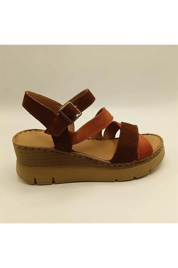 Stable Cross Strap Ankle Strap Genuine Leather Suede Women's Sandals – Brick Red/Dark Brown